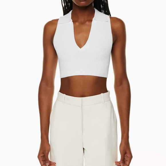 OLD - BABATON Sculpt Knit Polo Top White Cropped XL Aritzia - Picture 8 of 8